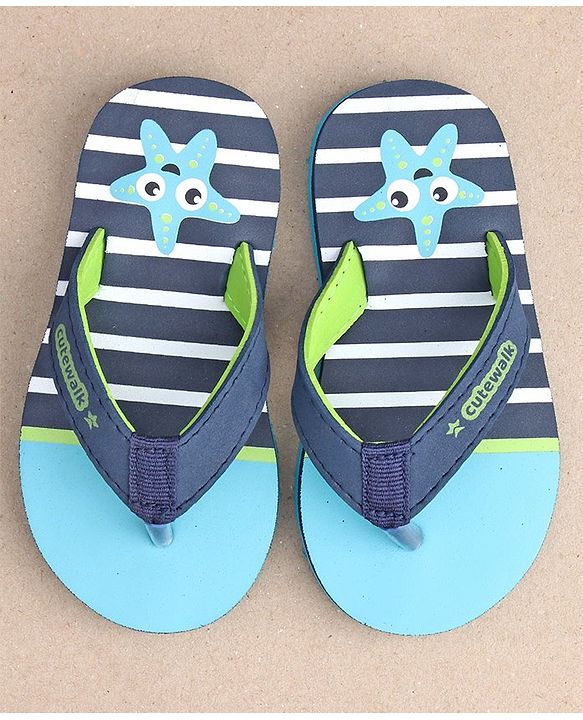 Cute Walk by Babyhug Flip Flops Stripes and Star Fish Print - Blue