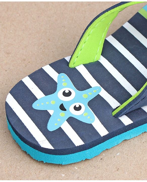 Cute Walk by Babyhug Flip Flops Stripes and Star Fish Print - Blue