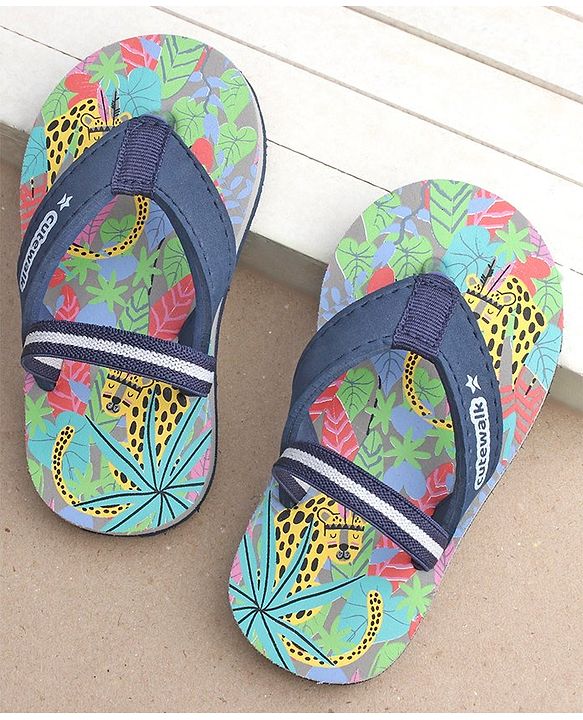 Cute Walk by Babyhug Casual Slip On Flip Flops with Jungle Print - Light Blue
