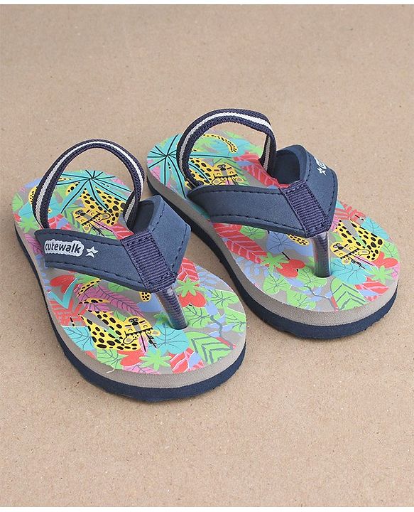 Cute Walk by Babyhug Casual Slip On Flip Flops with Jungle Print - Light Blue