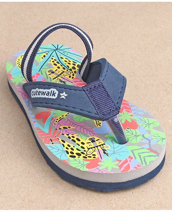 Cute Walk by Babyhug Casual Slip On Flip Flops with Jungle Print - Light Blue