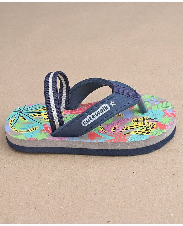 Cute Walk by Babyhug Casual Slip On Flip Flops with Jungle Print - Light Blue