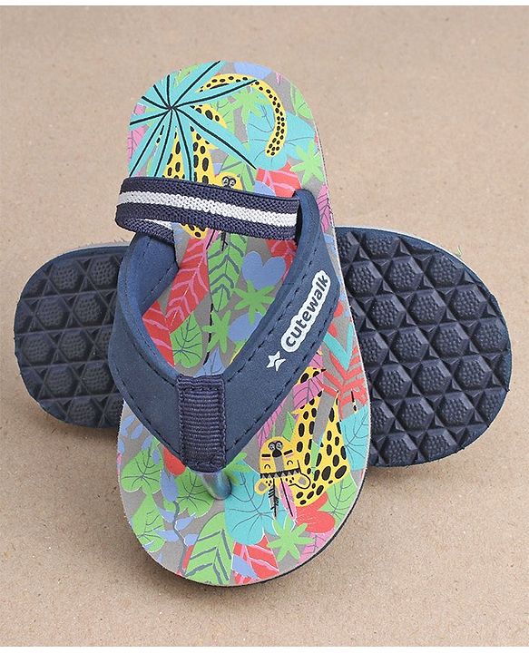 Cute Walk by Babyhug Casual Slip On Flip Flops with Jungle Print - Light Blue
