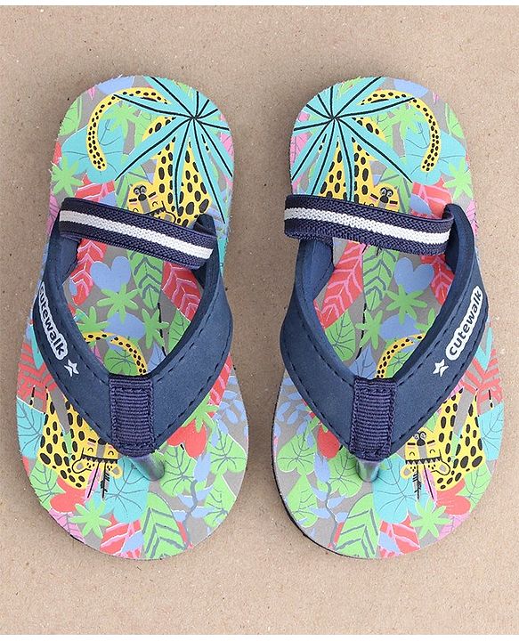 Cute Walk by Babyhug Casual Slip On Flip Flops with Jungle Print - Light Blue