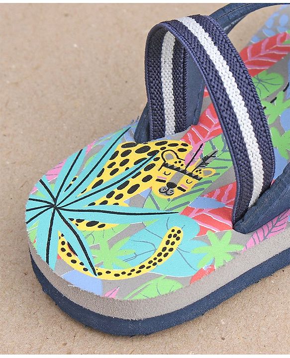 Cute Walk by Babyhug Casual Slip On Flip Flops with Jungle Print - Light Blue