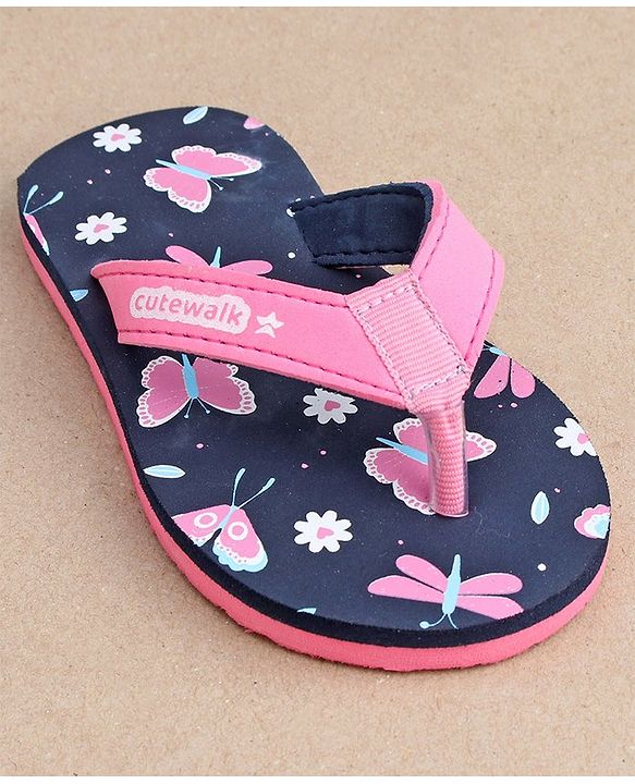 Cute Walk by Babyhug Slip On Flip Flops With Butterfly Print-  Blue