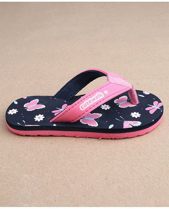 Cute Walk by Babyhug Slip On Flip Flops With Butterfly Print-  Blue