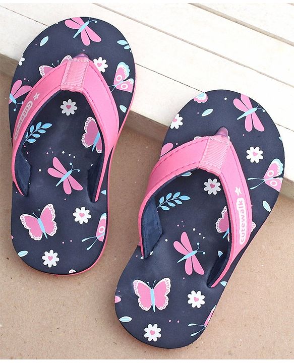 Cute Walk by Babyhug Slip On Flip Flops With Butterfly Print-  Blue