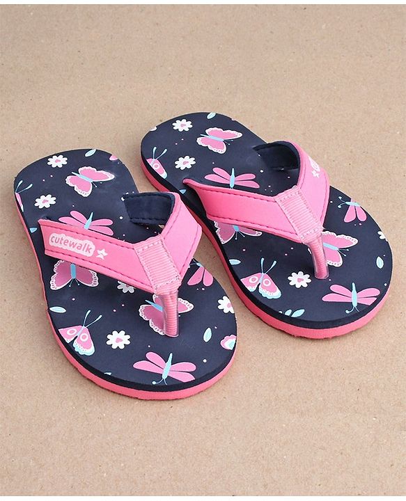 Cute Walk by Babyhug Slip On Flip Flops With Butterfly Print-  Blue