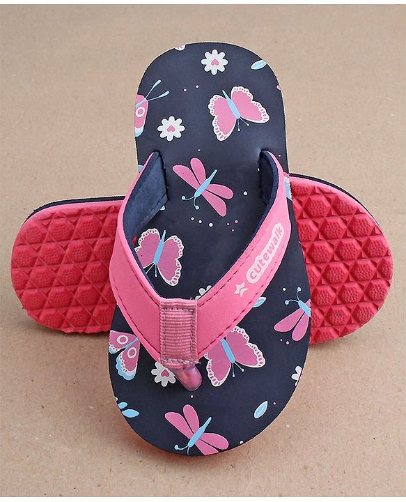 Cute Walk by Babyhug Slip On Flip Flops With Butterfly Print-  Blue
