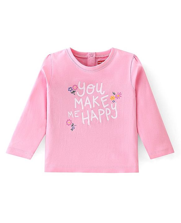 Babyhug 100% Cotton Knit Full Sleeves Top With Floral Graphics - Pink