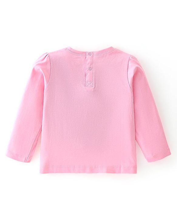 Babyhug 100% Cotton Knit Full Sleeves Top With Floral Graphics - Pink