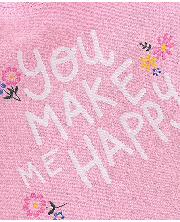 Babyhug 100% Cotton Knit Full Sleeves Top With Floral Graphics - Pink