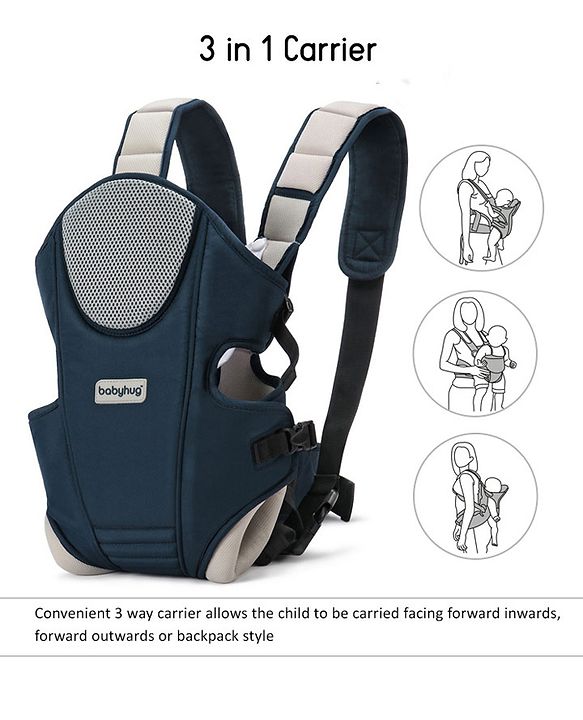 Babyhug  First Blossom 3-in-1 Baby Carrier: Ergonomic with breathable mesh, Padded straps, Cushioned leg openings, and versatile carrying positions for ultimate baby comfort and Parent convenience-Blue