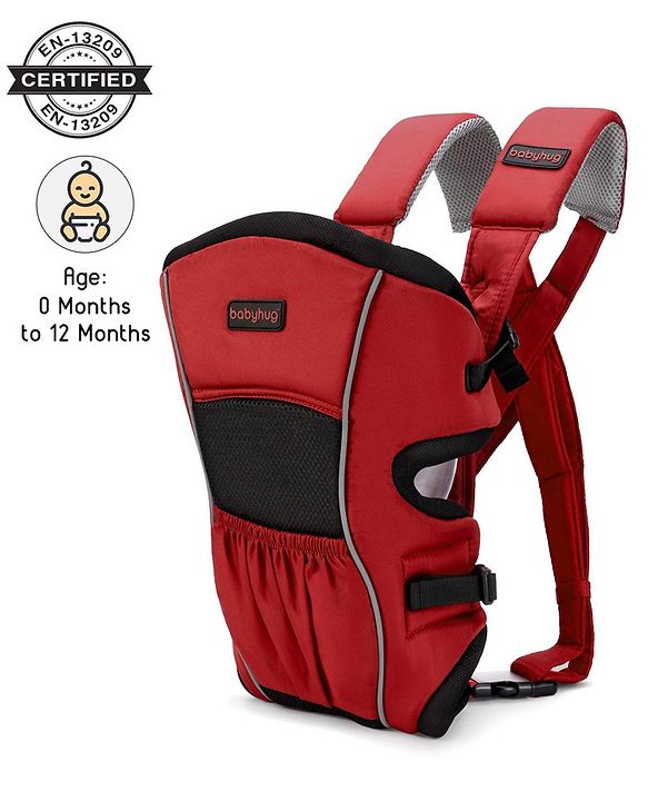 Babyhug  Embrace 2-in-1 Ergonomic Baby Carrier with Detachable Bib: Lightweight, Compact, Breathable, For newborns and toddlers, Offering front and inward carrying positions with padded straps for ultimate comfort and safety-Red