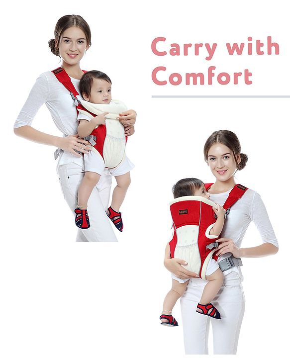 Babyhug  Embrace 2-in-1 Ergonomic Baby Carrier with Detachable Bib: Lightweight, Compact, Breathable, For newborns and toddlers, Offering front and inward carrying positions with padded straps for ultimate comfort and safety-Red