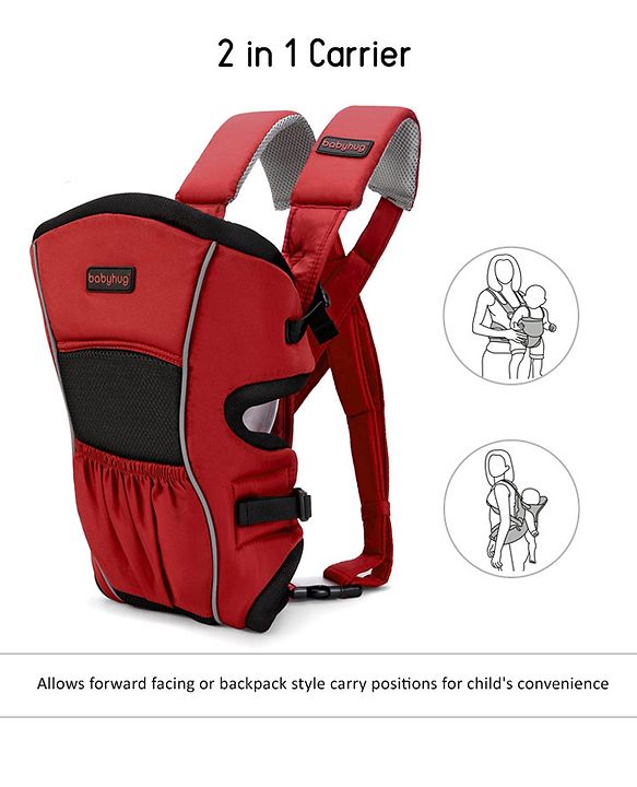 Babyhug  Embrace 2-in-1 Ergonomic Baby Carrier with Detachable Bib: Lightweight, Compact, Breathable, For newborns and toddlers, Offering front and inward carrying positions with padded straps for ultimate comfort and safety-Red