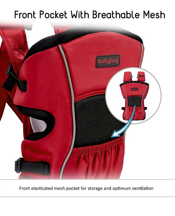 Babyhug  Embrace 2-in-1 Ergonomic Baby Carrier with Detachable Bib: Lightweight, Compact, Breathable, For newborns and toddlers, Offering front and inward carrying positions with padded straps for ultimate comfort and safety-Red
