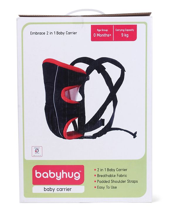 Babyhug  Embrace 2-in-1 Ergonomic Baby Carrier with Detachable Bib: Lightweight, Compact, Breathable, For newborns and toddlers, Offering front and inward carrying positions with padded straps for ultimate comfort and safety-Red