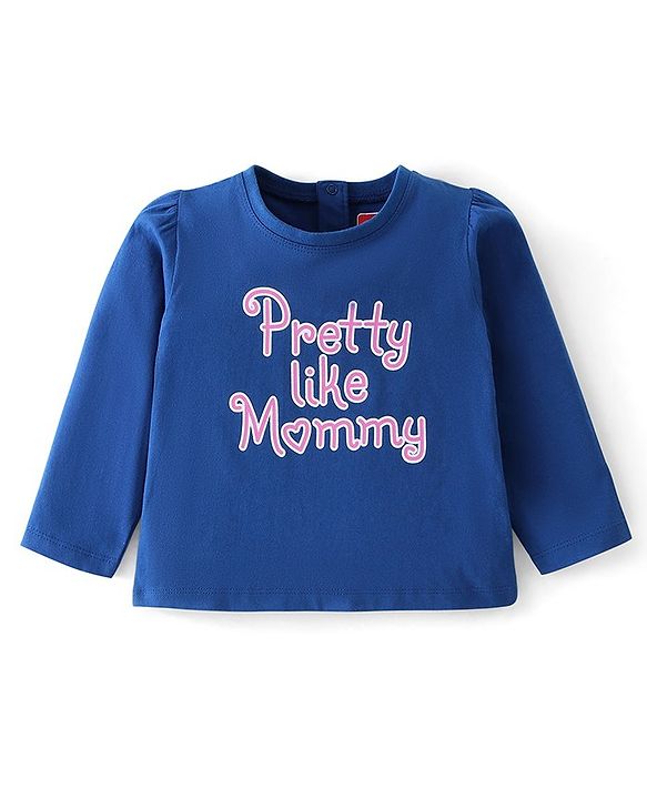 Babyhug 100% Cotton Knit Full Sleeves Top With Text Graphics - Navy Blue