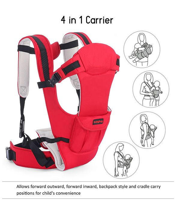 Babyhug Joy Bundle 4-in-1 Premium Baby Carrier : Lightweight, Breathable, Ergonomic design, 4 carrying positions, Head and neck support, Storage pocket, and Adjustable straps for babies up to 12 kg-Red