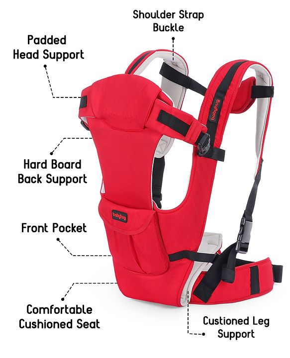Babyhug Joy Bundle 4-in-1 Premium Baby Carrier : Lightweight, Breathable, Ergonomic design, 4 carrying positions, Head and neck support, Storage pocket, and Adjustable straps for babies up to 12 kg-Red