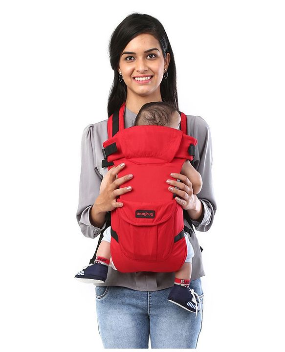 Babyhug Joy Bundle 4-in-1 Premium Baby Carrier : Lightweight, Breathable, Ergonomic design, 4 carrying positions, Head and neck support, Storage pocket, and Adjustable straps for babies up to 12 kg-Red