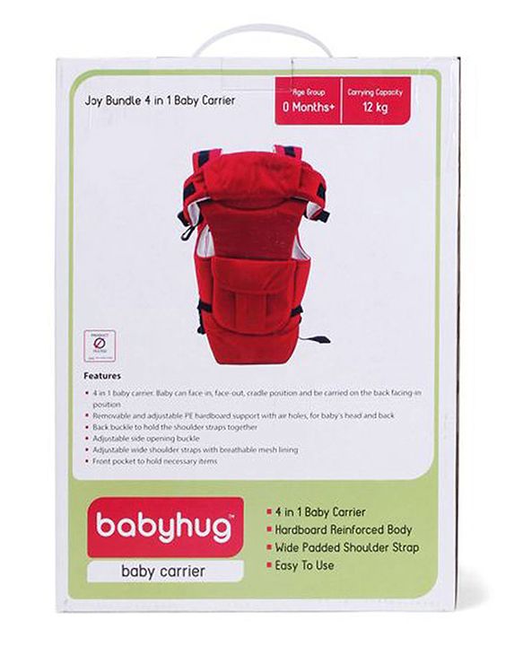 Babyhug Joy Bundle 4-in-1 Premium Baby Carrier : Lightweight, Breathable, Ergonomic design, 4 carrying positions, Head and neck support, Storage pocket, and Adjustable straps for babies up to 12 kg-Red