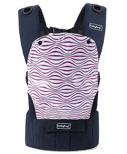 Babyhug On The Go 2 In 1 Baby Carrier With Removable Cotton Head Cover  Navy Blue Pink (Hood Print May Vary)