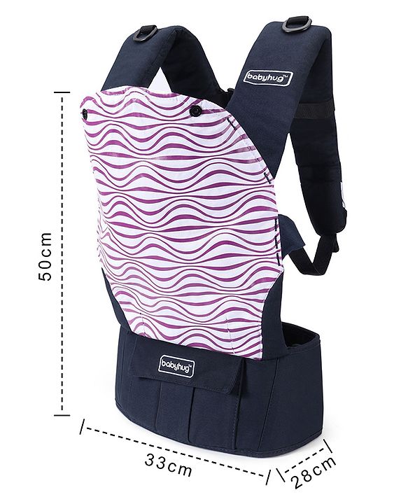 Babyhug On The Go 2 In 1 Baby Carrier With Removable Cotton Head Cover  Navy Blue Pink (Hood Print May Vary)