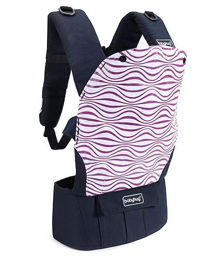 Babyhug On The Go 2 In 1 Baby Carrier With Removable Cotton Head Cover  Navy Blue Pink (Hood Print May Vary)