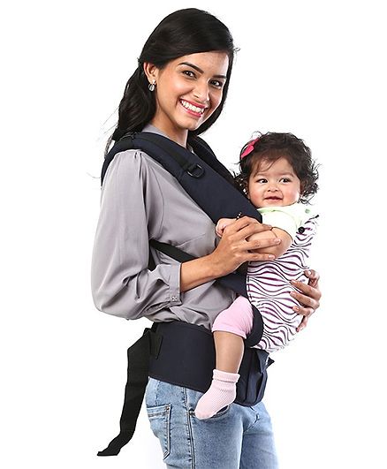 Babyhug On The Go 2 In 1 Baby Carrier With Removable Cotton Head Cover  Navy Blue Pink (Hood Print May Vary)