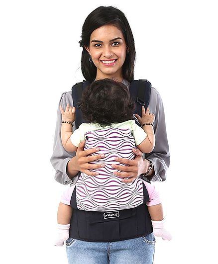 Babyhug On The Go 2 In 1 Baby Carrier With Removable Cotton Head Cover  Navy Blue Pink (Hood Print May Vary)