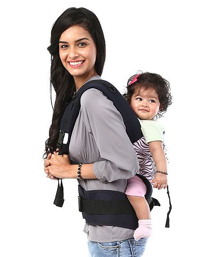 Babyhug On The Go 2 In 1 Baby Carrier With Removable Cotton Head Cover  Navy Blue Pink (Hood Print May Vary)