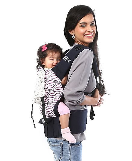Babyhug On The Go 2 In 1 Baby Carrier With Removable Cotton Head Cover  Navy Blue Pink (Hood Print May Vary)