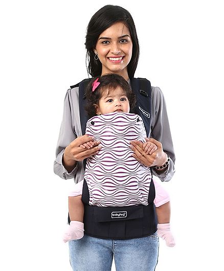 Babyhug On The Go 2 In 1 Baby Carrier With Removable Cotton Head Cover  Navy Blue Pink (Hood Print May Vary)