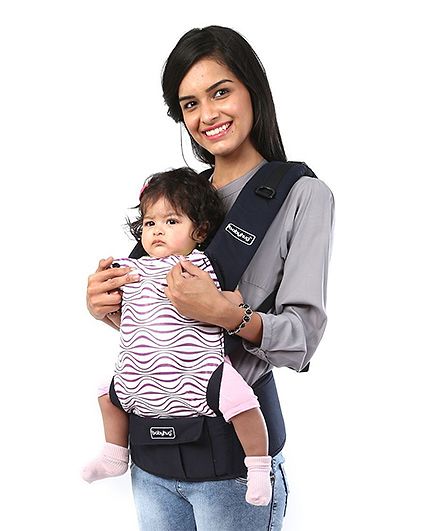 Babyhug On The Go 2 In 1 Baby Carrier With Removable Cotton Head Cover  Navy Blue Pink (Hood Print May Vary)