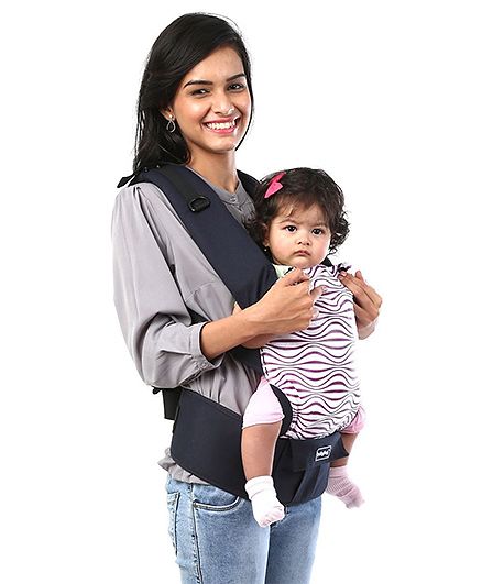 Babyhug On The Go 2 In 1 Baby Carrier With Removable Cotton Head Cover  Navy Blue Pink (Hood Print May Vary)