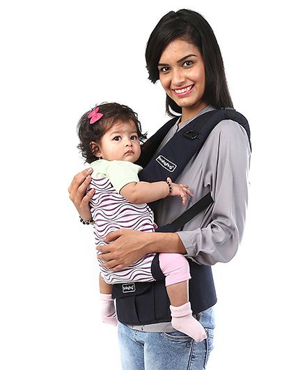 Babyhug On The Go 2 In 1 Baby Carrier With Removable Cotton Head Cover  Navy Blue Pink (Hood Print May Vary)