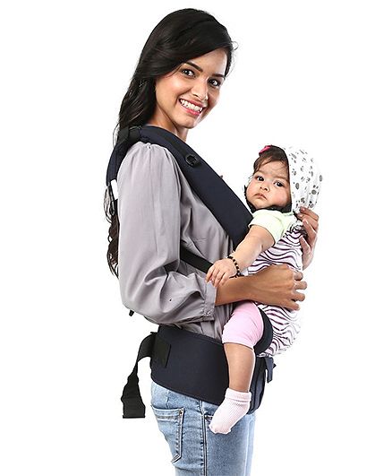 Babyhug On The Go 2 In 1 Baby Carrier With Removable Cotton Head Cover  Navy Blue Pink (Hood Print May Vary)