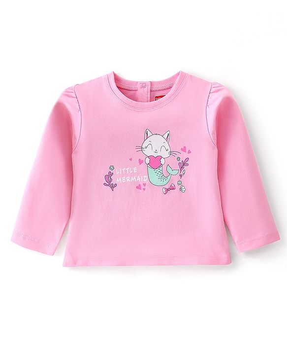 Babyhug 100% Cotton Knit Full Sleeves Top With Marine Life Graphics - Pink