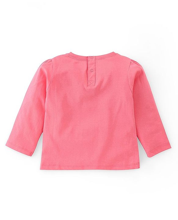 Babyhug 100% Cotton Full Sleeves T-Shirt With Floral Graphics- Pink