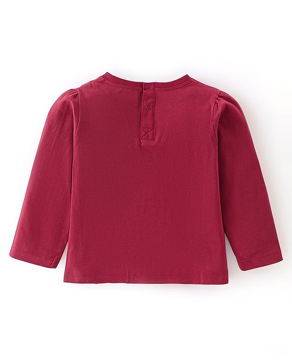 Babyhug Cotton Knit Full Sleeves T-Shirt with Kitty Graphics Print - Maroon