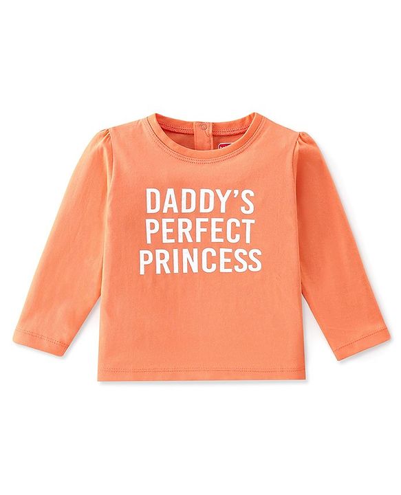 Babyhug Cotton Knit Full Sleeves T-Shirt with Text Graphics Print - Orange