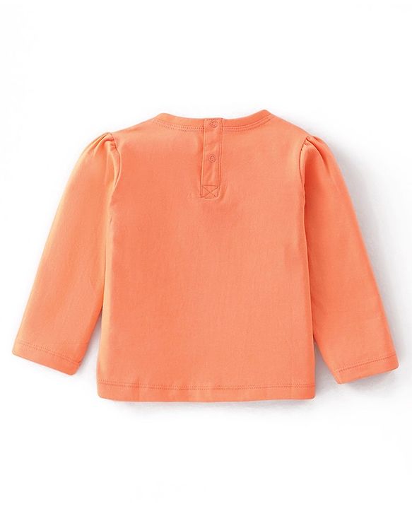 Babyhug Cotton Knit Full Sleeves T-Shirt with Text Graphics Print - Orange