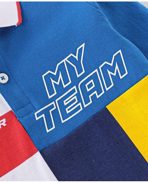 Babyhug 100% Cotton Knit Full Sleeves Polo T-Shirt with Text Graphics - Multicolor