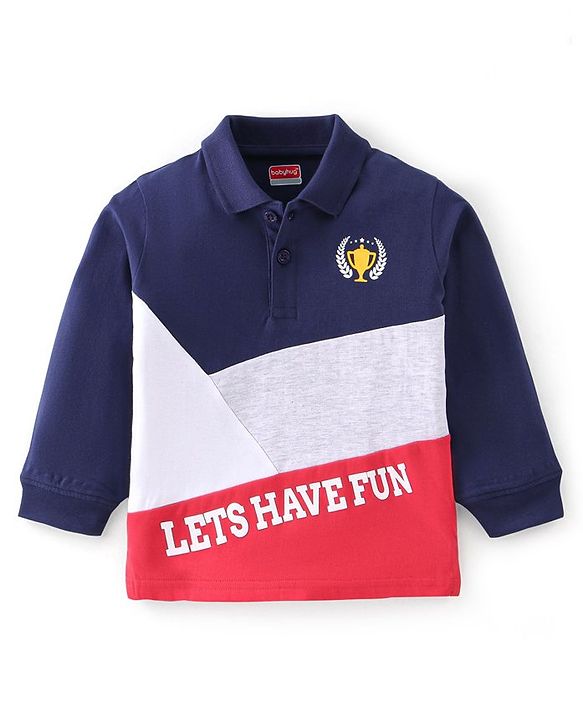Babyhug 100% Cotton Knit Full Sleeves Polo T-Shirt with Trophy Graphics - Multicolor