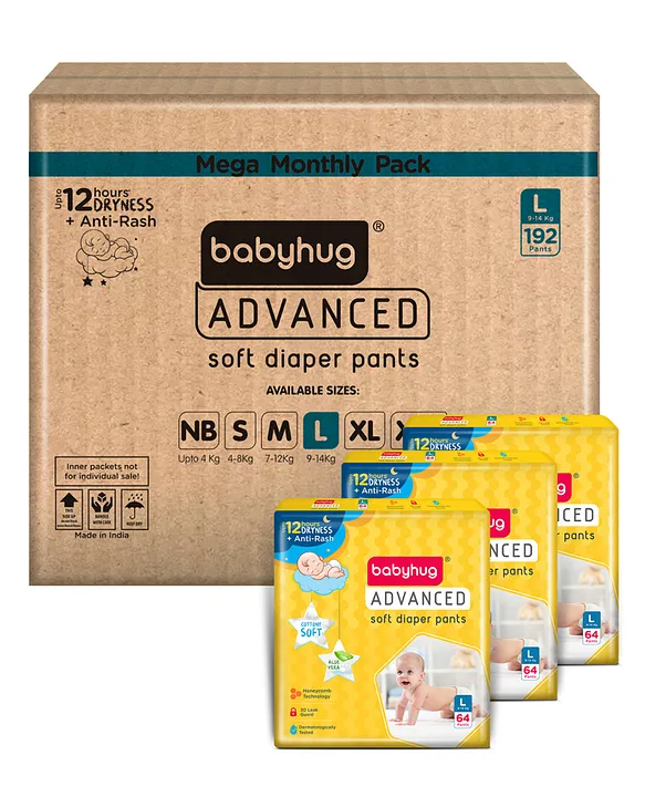 Babyhug Advanced Pant Style Baby Diapers Medium Size (Monthly Pack