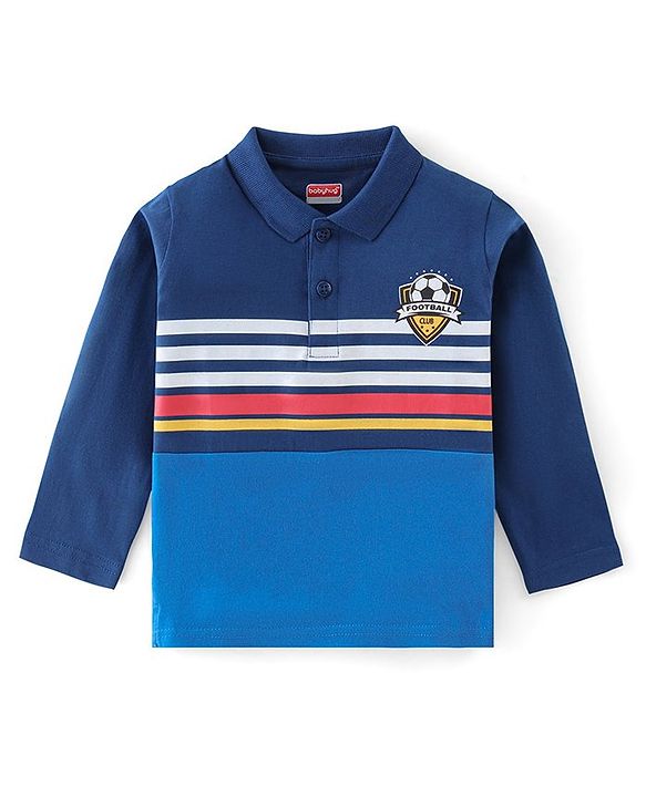 Babyhug Cotton Knit Full Sleeves Striped T-Shirt - Navy Blue