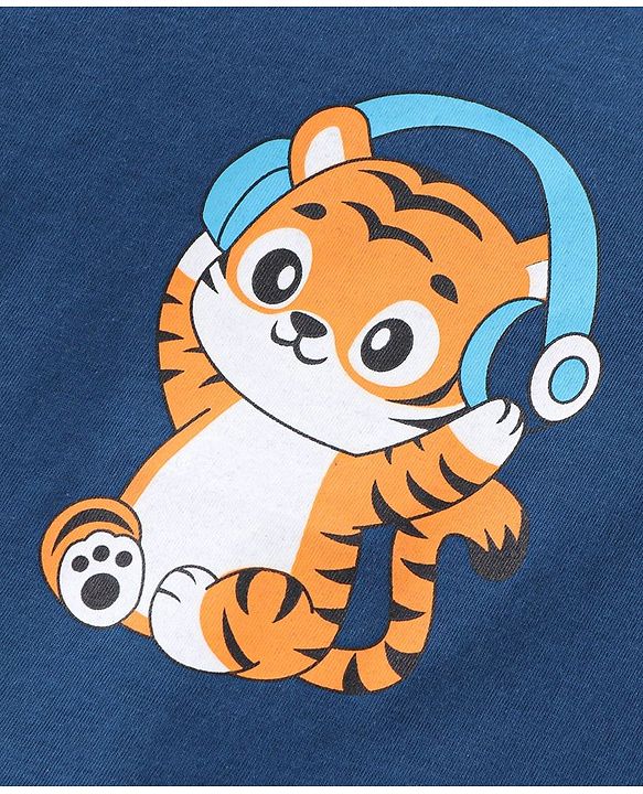 Babyhug 100% Cotton Knit Full Sleeves T-Shirt With Tiger Print - Navy Blue